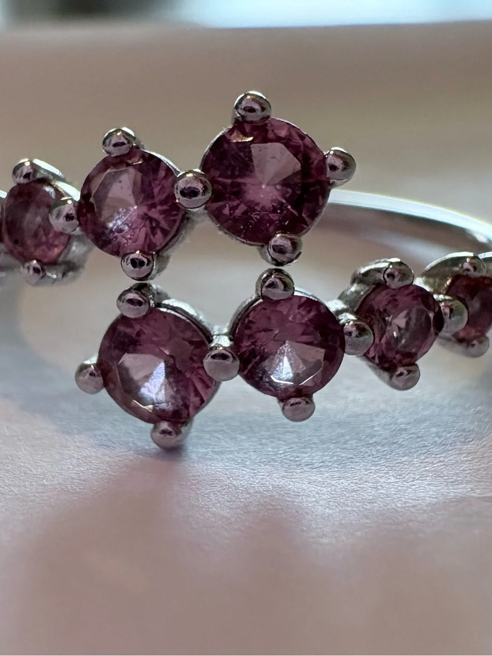 Sterling Silver Pink Gemstone Multi-Cluster Ring